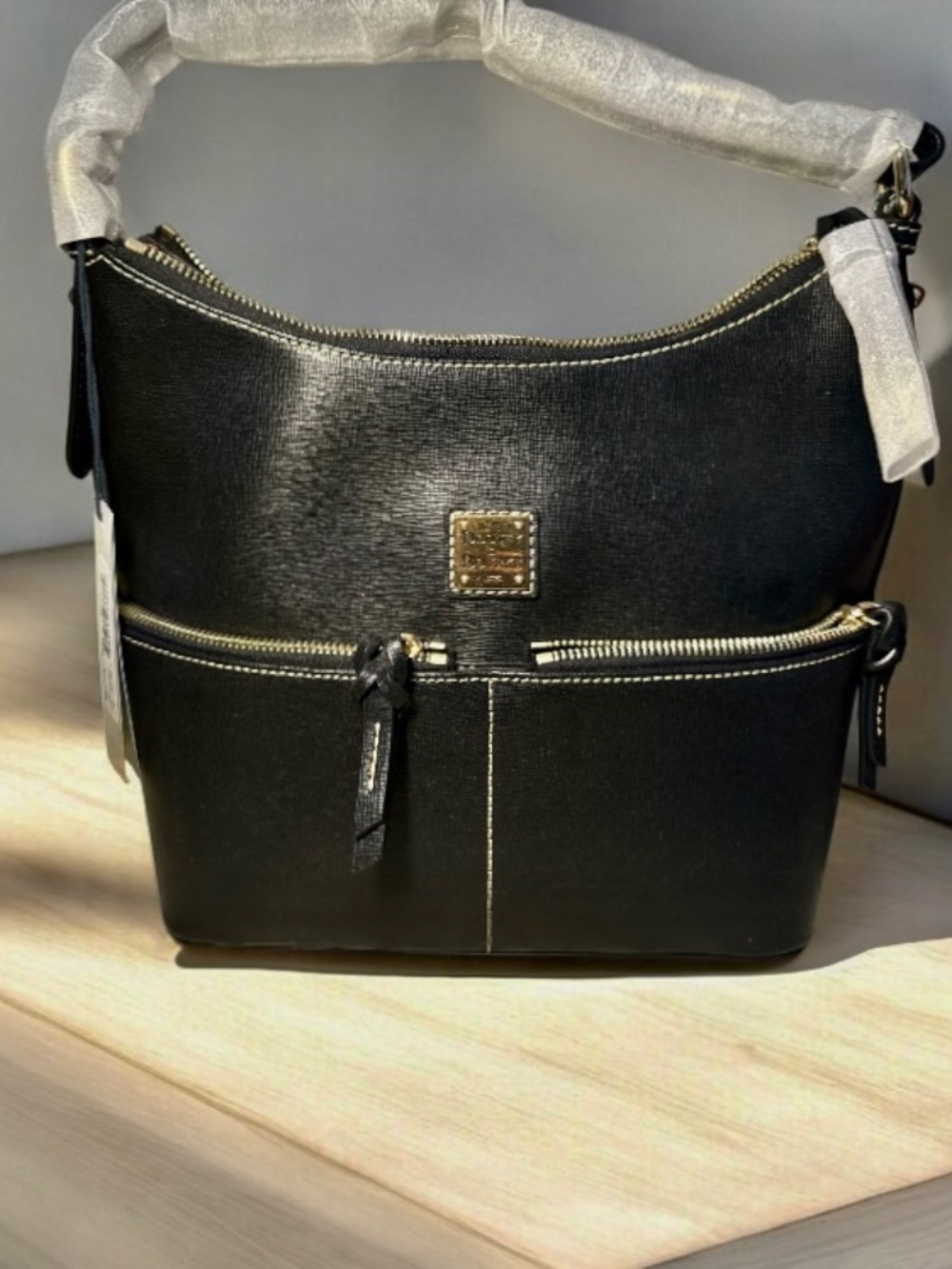 NWT Dooney & Bourke Black Textured Leather Small Hobo Shoulder Bag